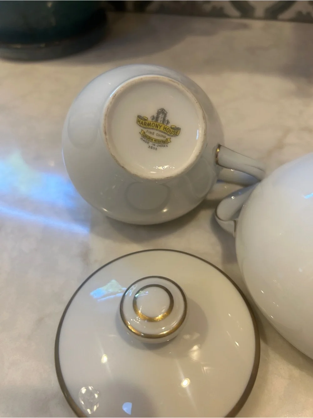 Vintage 1940s Cream and Sugar Set Moderne by Harmony House Made in Japan - EUC